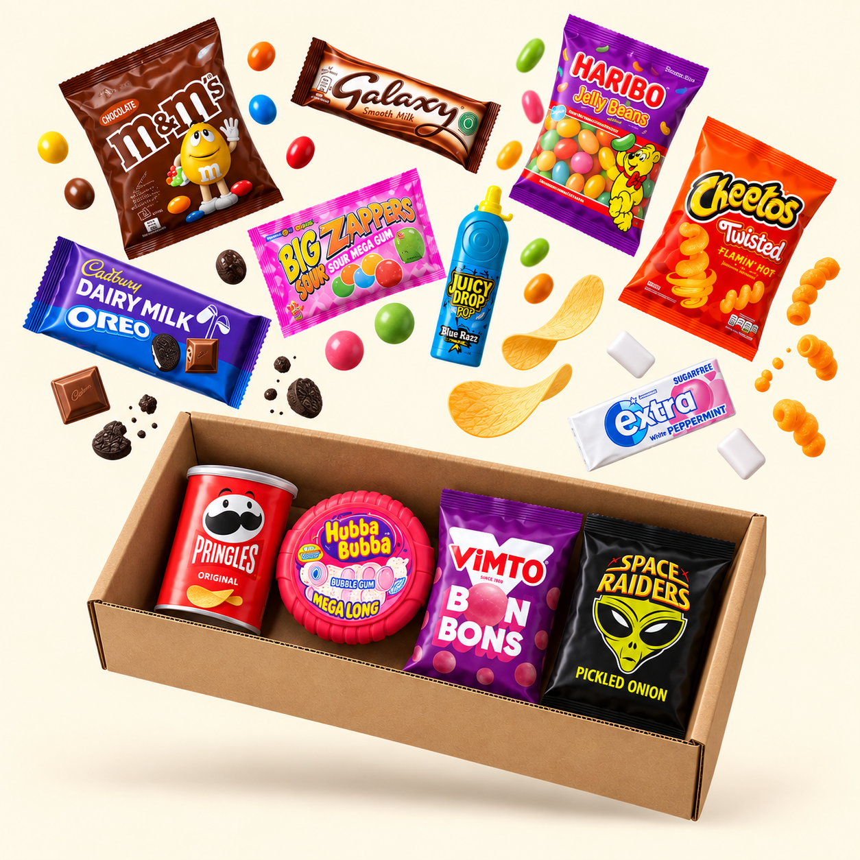 Illustrative Classic Box with chocolate, sweets and savoury snacks