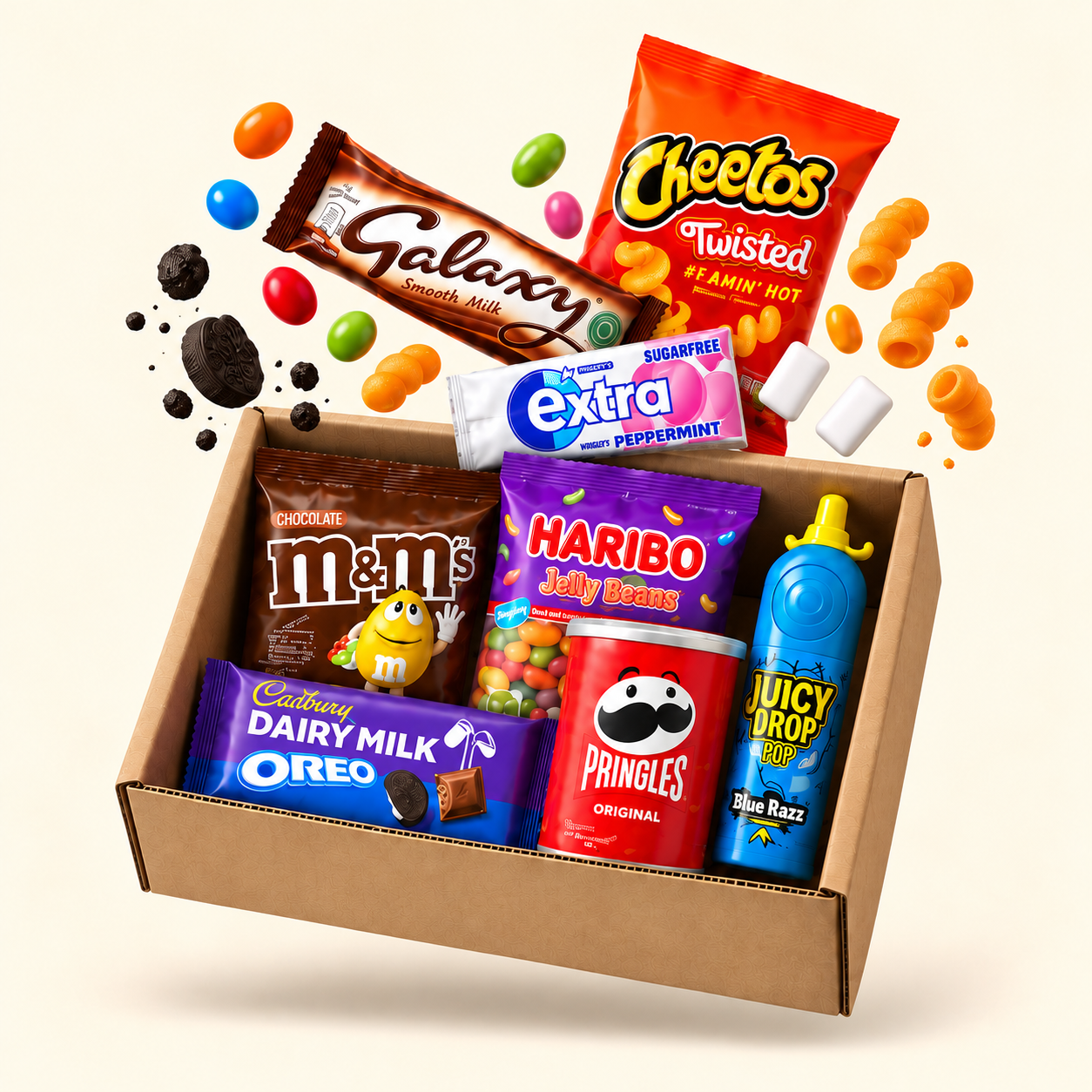 Illustrative Mini Box with chocolate, sweets and savoury snacks
