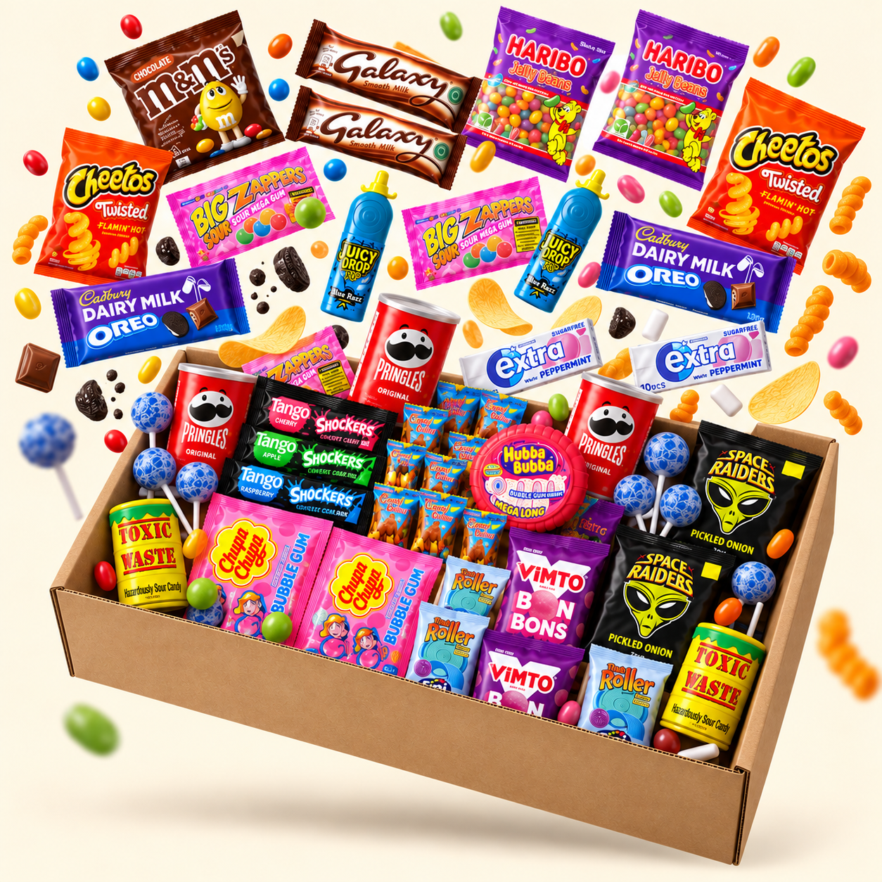 Illustrative Ultimate Box with chocolate, sweets and savoury snacks