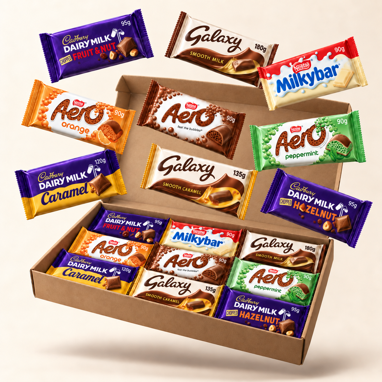 Illustration of the Grandparents’ Tea Table Chocolate Bars chocolate bar selection in a kraft box