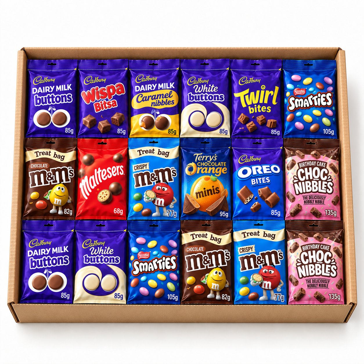 Illustration of Congratulations Chocolate Bag Box with chocolate bags in a kraft gift box